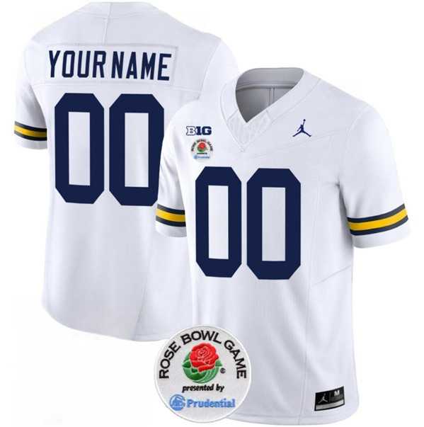 Mens Michigan Wolverines ACTIVE PLAYER Custom 2023 F.U.S.E. White Rose Bowl Patch Stitched Jersey